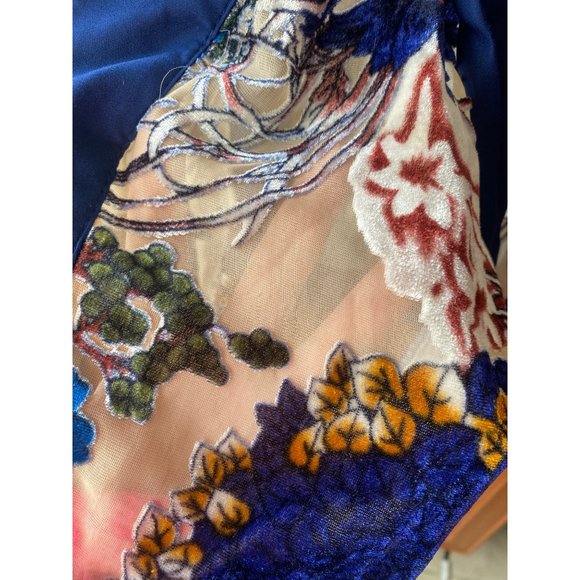 WILLOW & CLAY Blue Floral Velvet Burnout Kimono Style Duster Jacket S/M - Picture 4 of 10